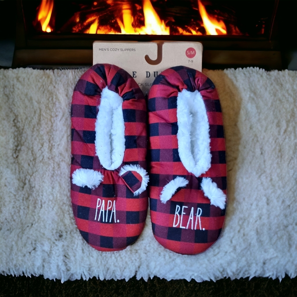 🌟2/$30 Sale!Mix & Match🌟 Rae Dunn Cozy Men's Papa Bear Slippers Brand New